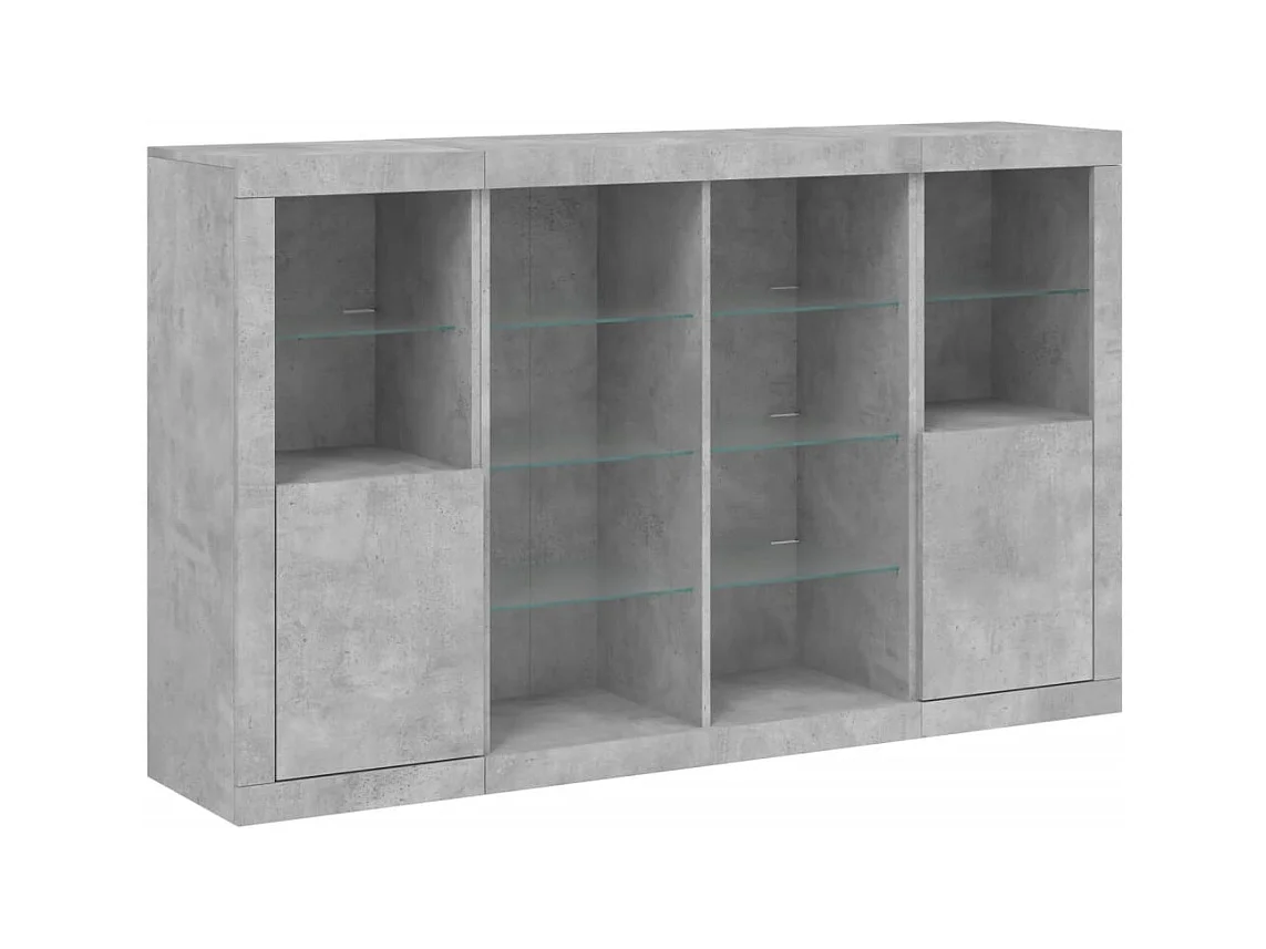 Buffets | Bahuts | Meuble de rangement avec lumières LED 3 pcs gris béton bois d'ingénierie