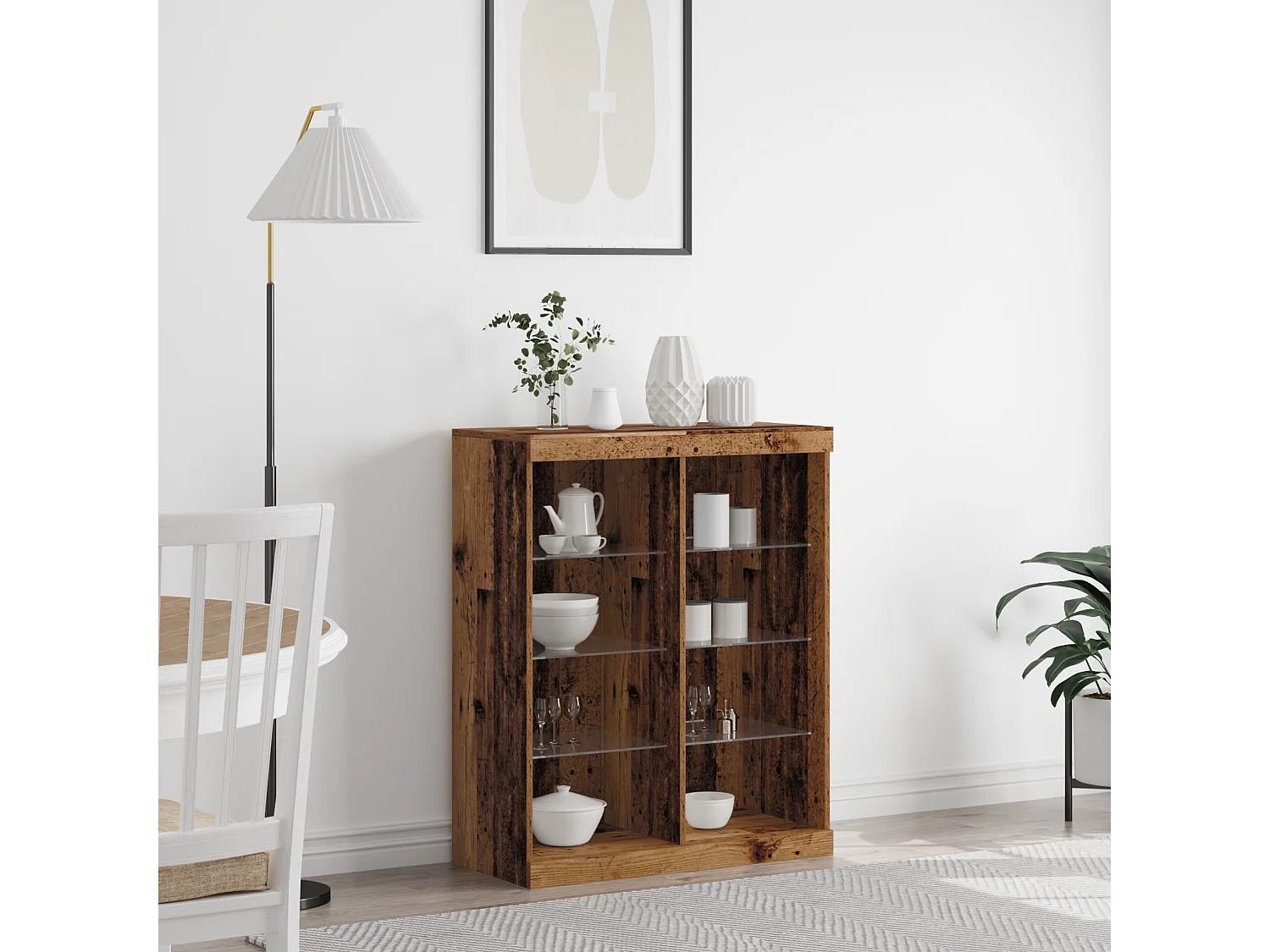 Buffet | Bahut | Meuble de rangement avec éclairage LED en vieux bois 41x37x100 cm