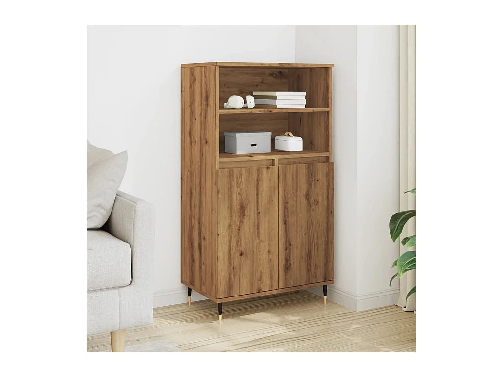 Buffet | Bahut | Meuble de rangement haut chêne artisanal 60x36x110 cm bois d'ingénierie