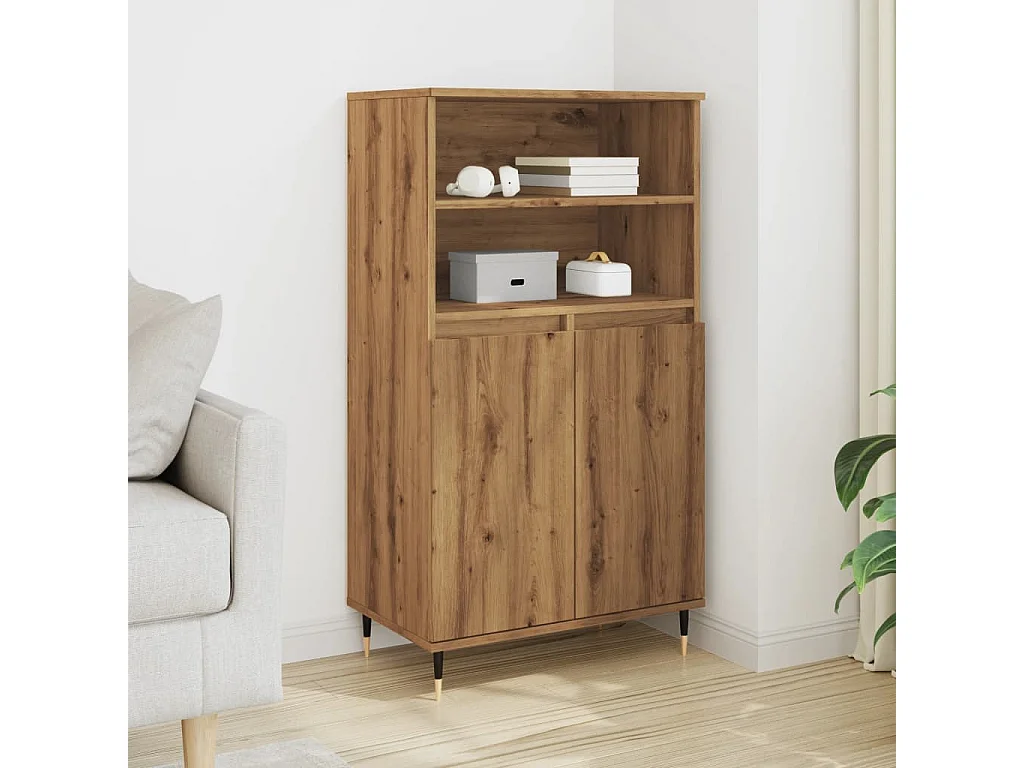 Buffet | Bahut | Meuble de rangement haut chêne artisanal 60x36x110 cm bois d'ingénierie