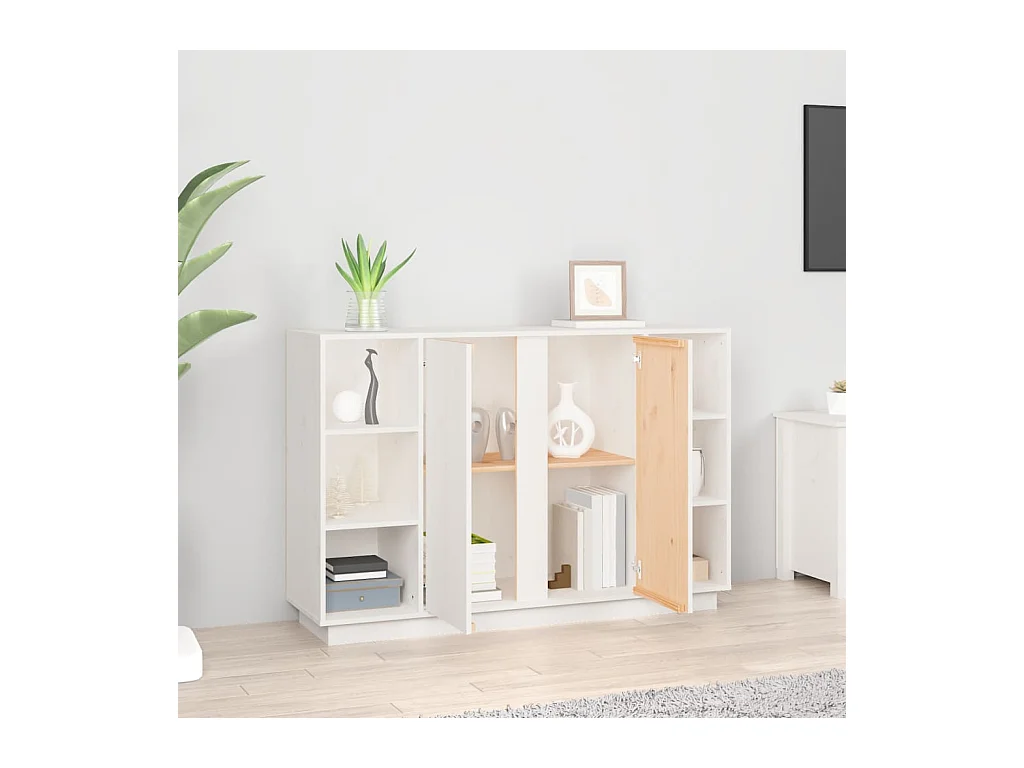 Credenza | Buffet | Armadio Bianca 120x35x80 cm in Legno Massello di Pino