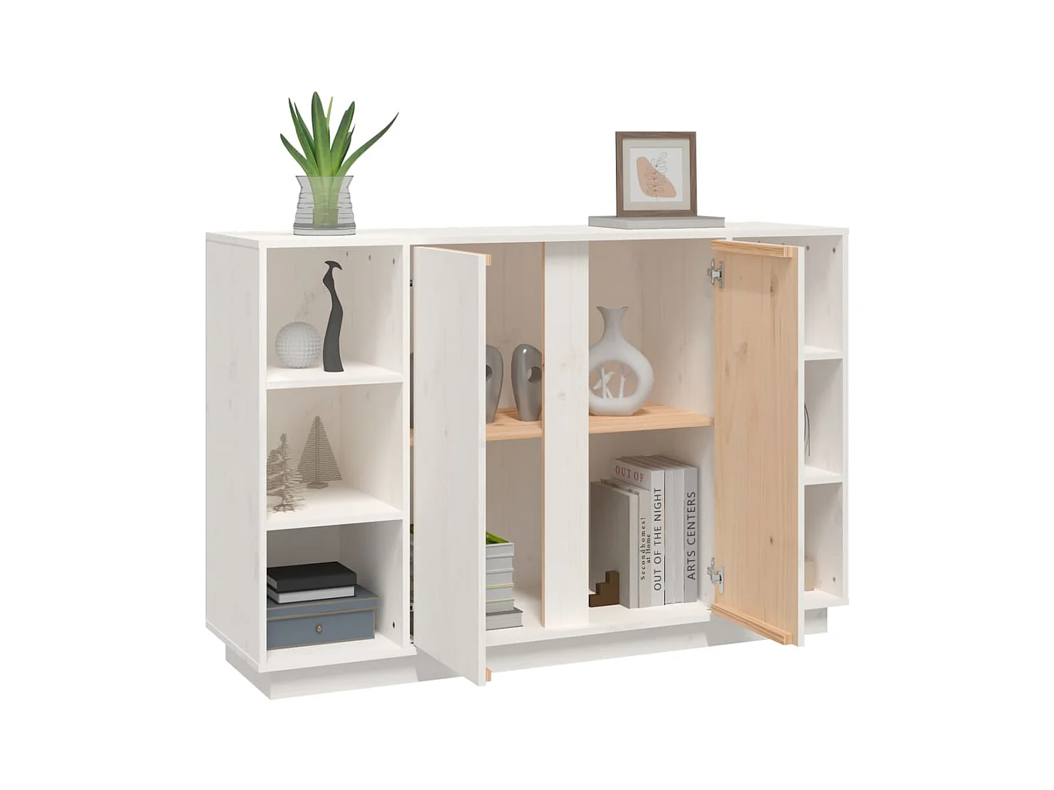 Credenza | Buffet | Armadio Bianca 120x35x80 cm in Legno Massello di Pino