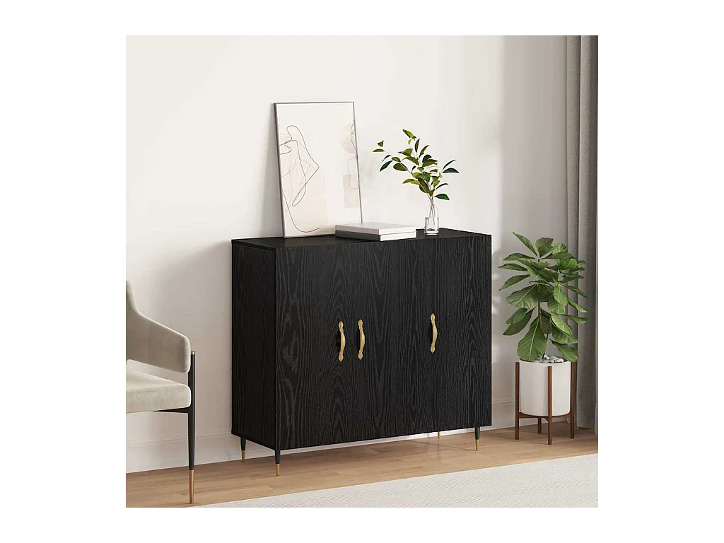Credenza | Buffet | Armadio Nero 90 x 34 x 80 cm Legno multistrato
