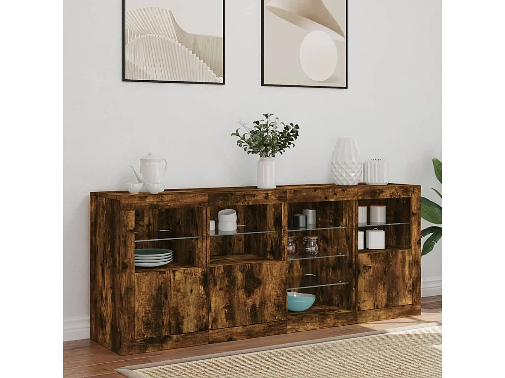 Credenza | Buffet | Armadio con Luci LED Rovere Fumo 164x37x67 cm