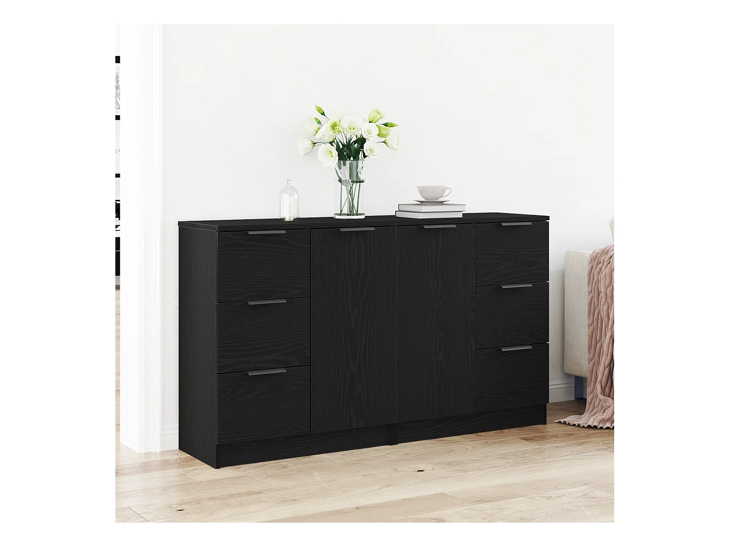 Buffets | Bahuts | Meuble de rangement 2 pcs Chêne Noir 60x30x70 cm Bois d'ingénierie