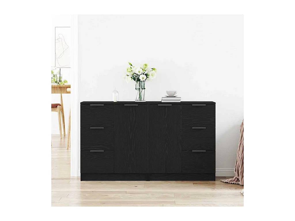 Buffets | Bahuts | Meuble de rangement 2 pcs Chêne Noir 60x30x70 cm Bois d'ingénierie