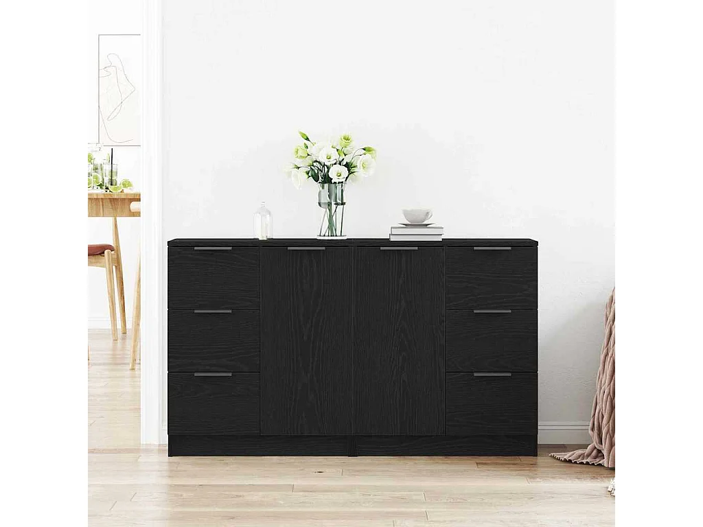 Credenze | Buffet | Armadi 2 pz Nero Rovere 60x30x70 cm Legno ingegnerizzato