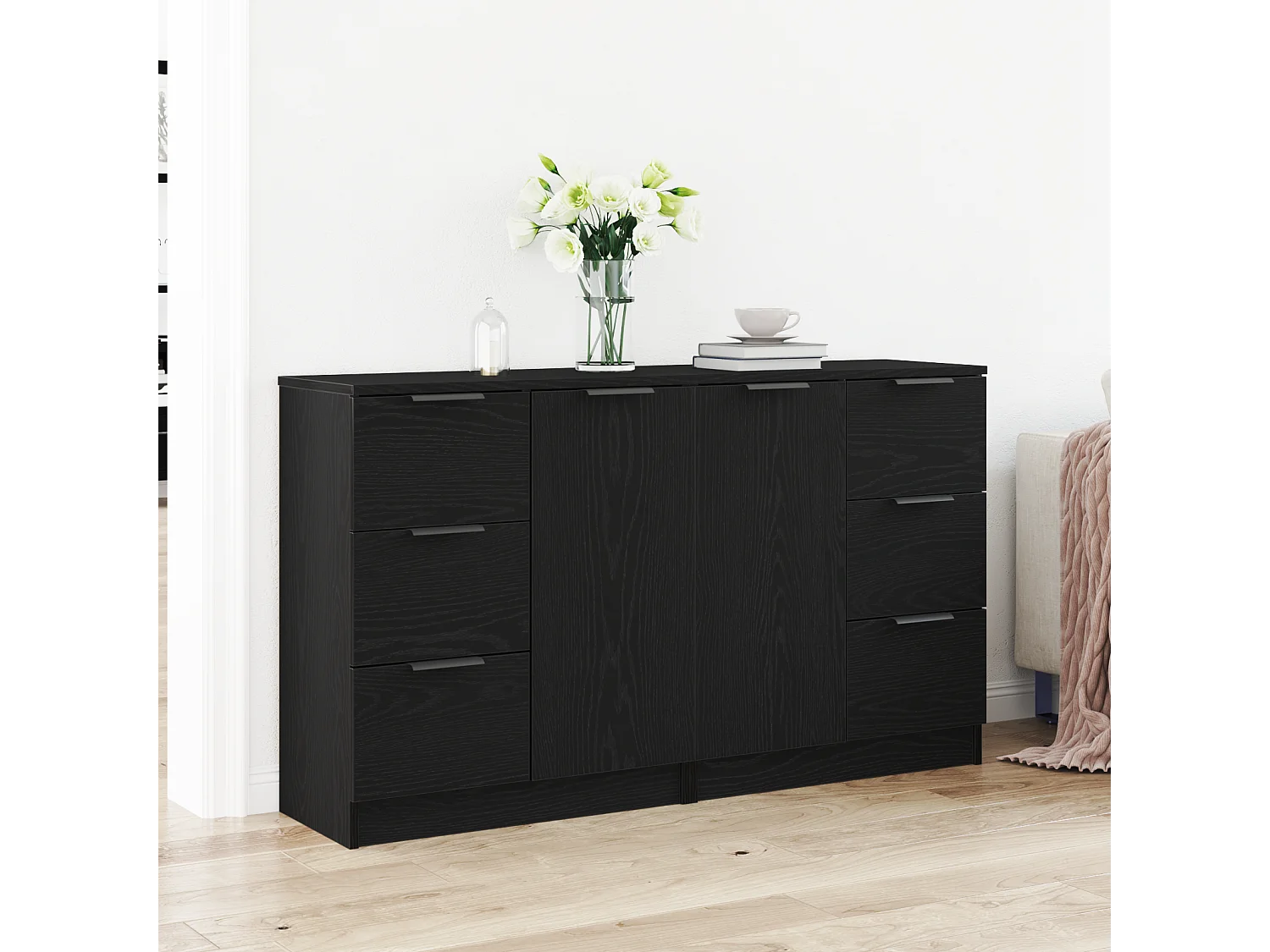 Buffets | Bahuts | Meuble de rangement 2 pcs Chêne Noir 60x30x70 cm Bois d'ingénierie