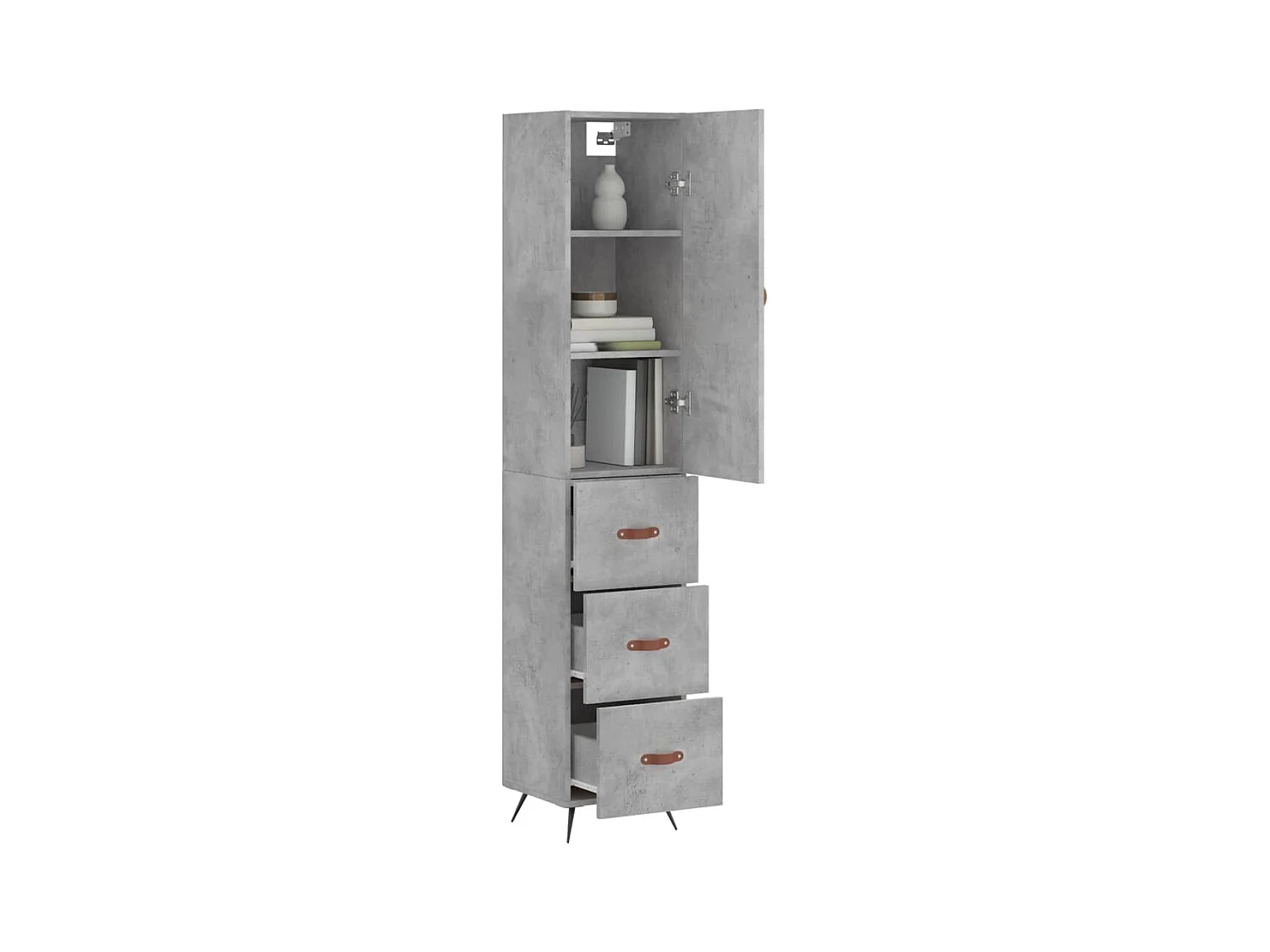 Buffet | Bahut | Meuble de rangement haut Gris béton 34,5x34x180 cm Bois d'ingénierie