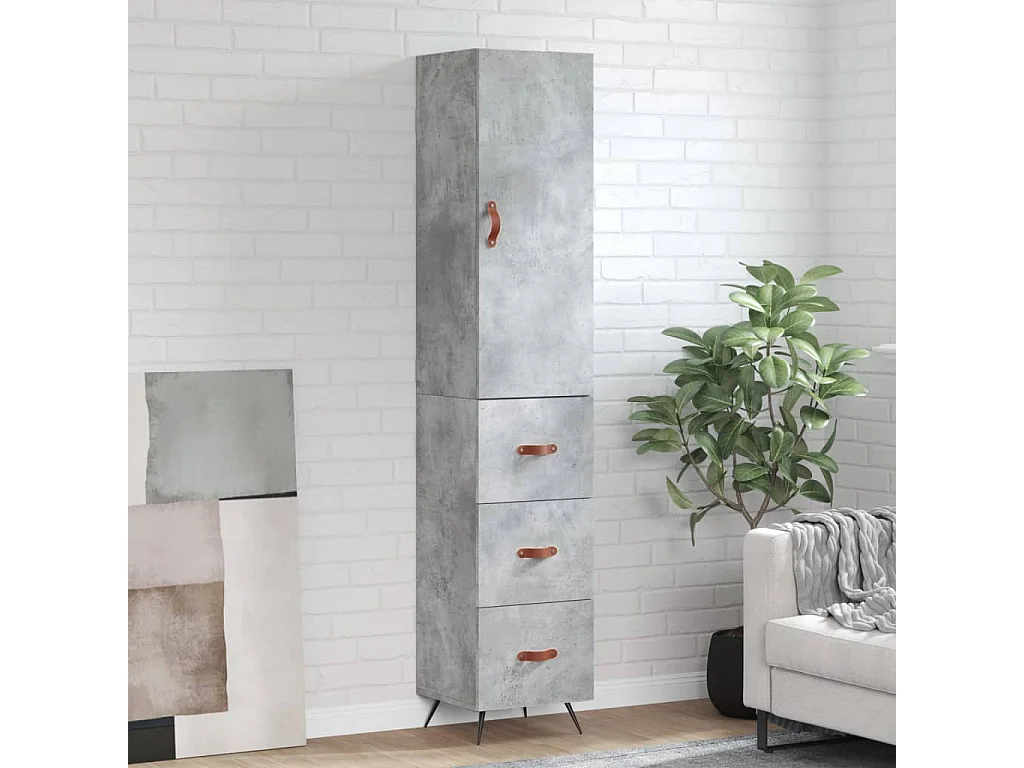Credenza | Buffet | Armadio Grigio Cemento 34,5x34x180 cm in Legno Multistrato