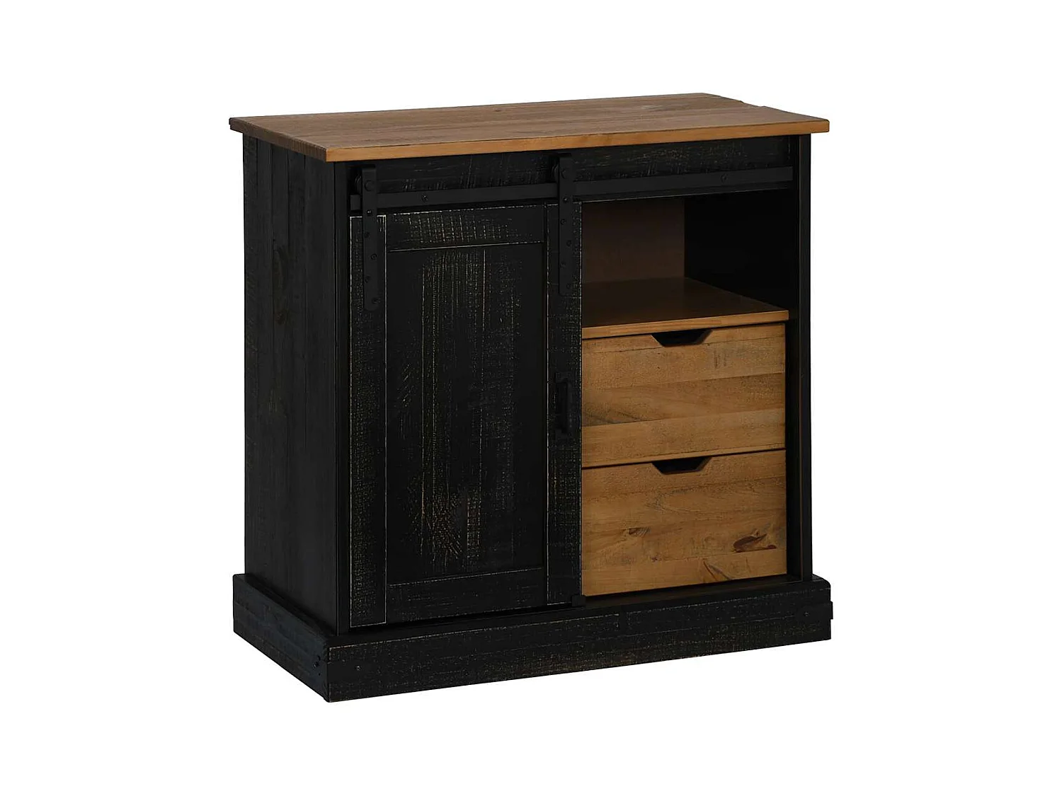 Buffet | Commode à tiroir | Meuble de rangement HALDEN porte coulissante noir 80x40x80 cm bois massif