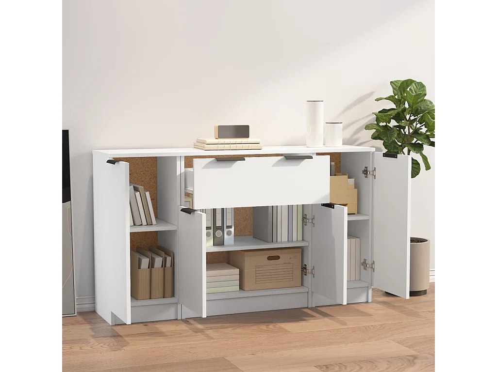Buffet | Commode à tiroir | Meuble de rangements | Bahuts | Meuble de rangement 3 pcs Blanc Bois d'ingénierie