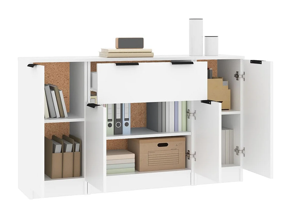 Buffet | Commode à tiroir | Meuble de rangements | Bahuts | Meuble de rangement 3 pcs Blanc Bois d'ingénierie