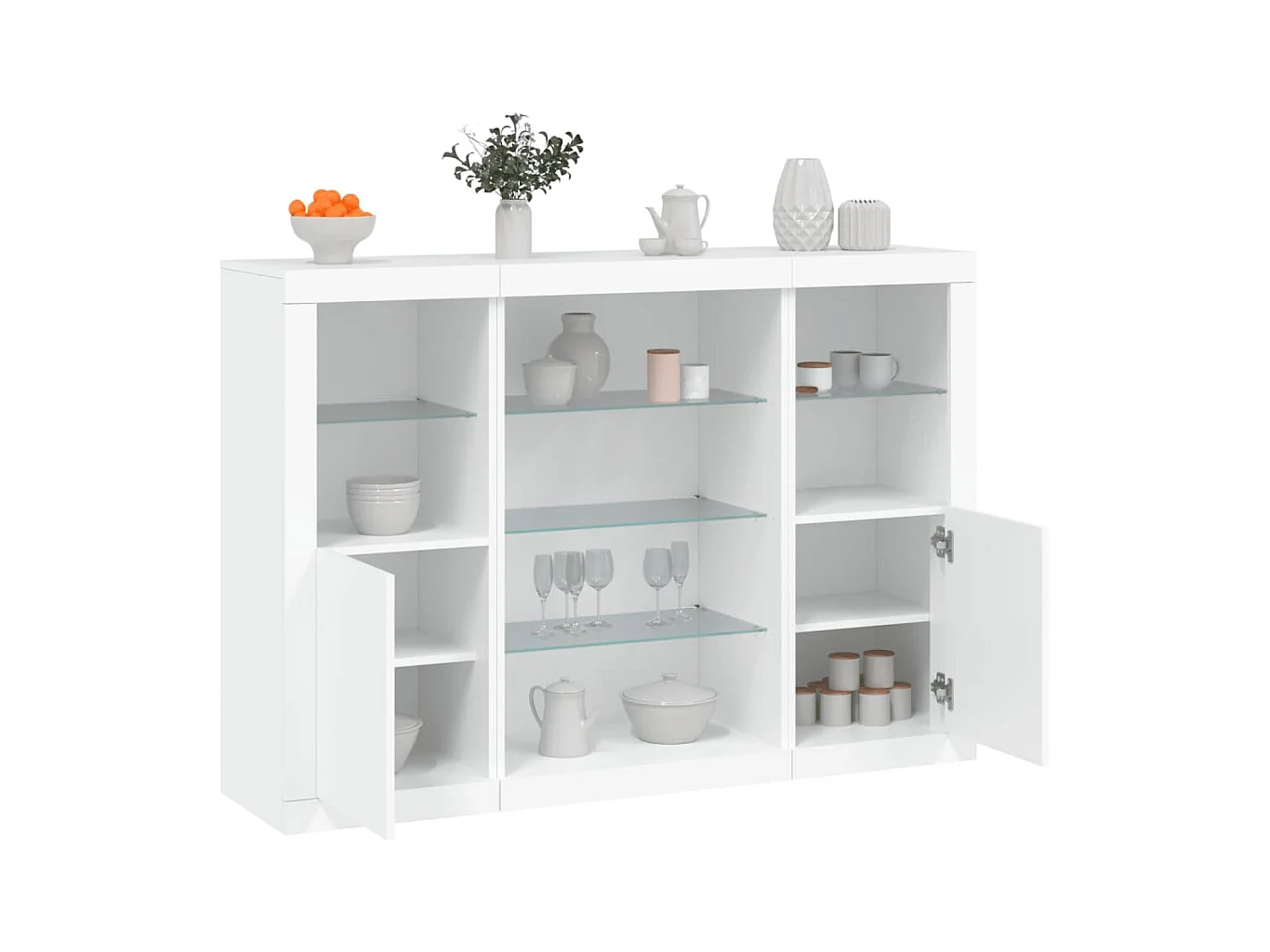 Buffets | Bahuts | Meuble de rangement avec lumières LED 3 pcs blanc bois d'ingénierie