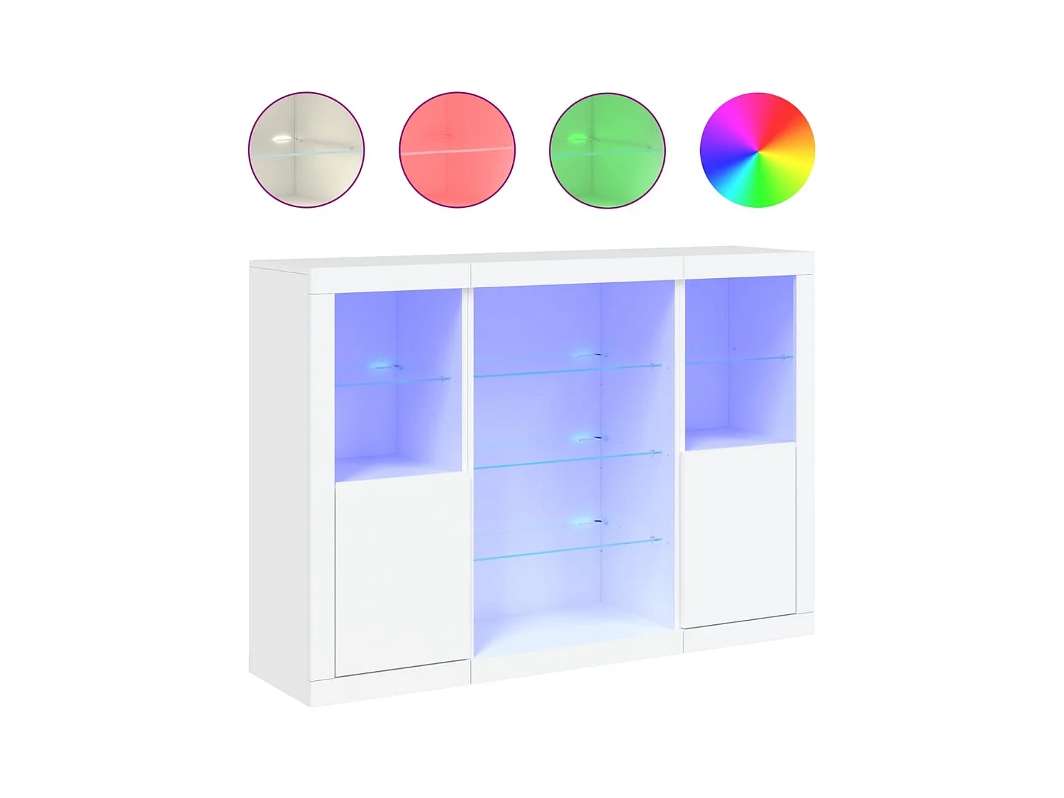 Buffets | Bahuts | Meuble de rangement avec lumières LED 3 pcs blanc bois d'ingénierie