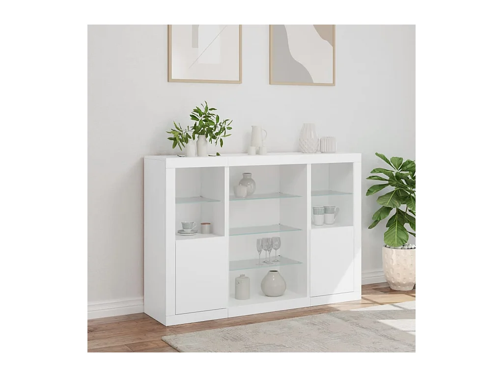 Buffets | Bahuts | Meuble de rangement avec lumières LED 3 pcs blanc bois d'ingénierie