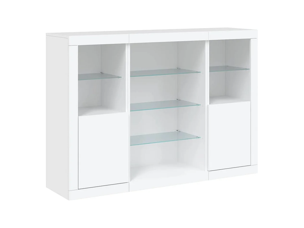 Buffets | Bahuts | Meuble de rangement avec lumières LED 3 pcs blanc bois d'ingénierie