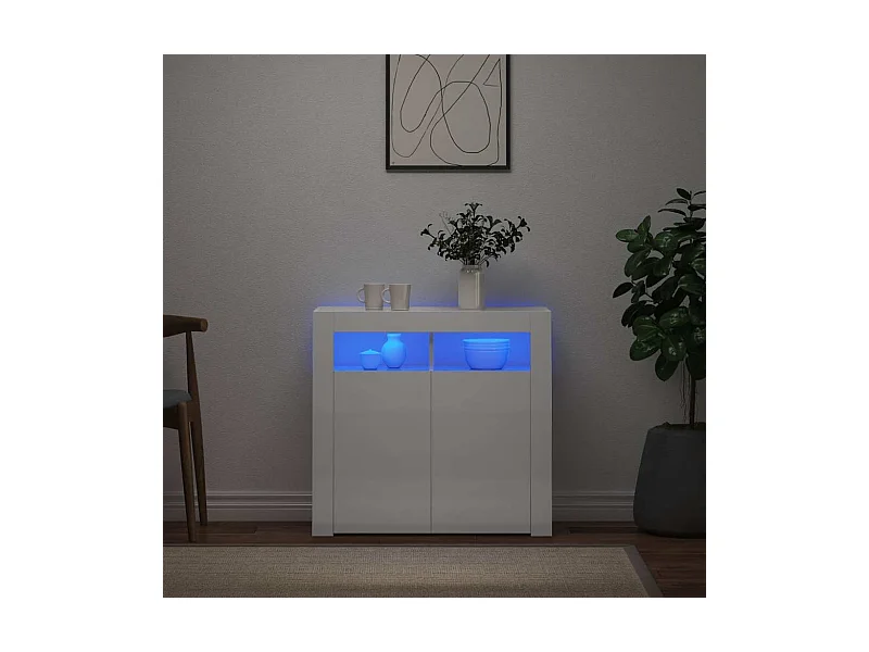 Buffet | Bahut | Meuble de rangement avec lumières LED blanc brillant 80x35x75 cm