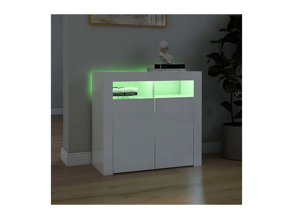 Buffet | Bahut | Meuble de rangement avec lumières LED blanc brillant 80x35x75 cm