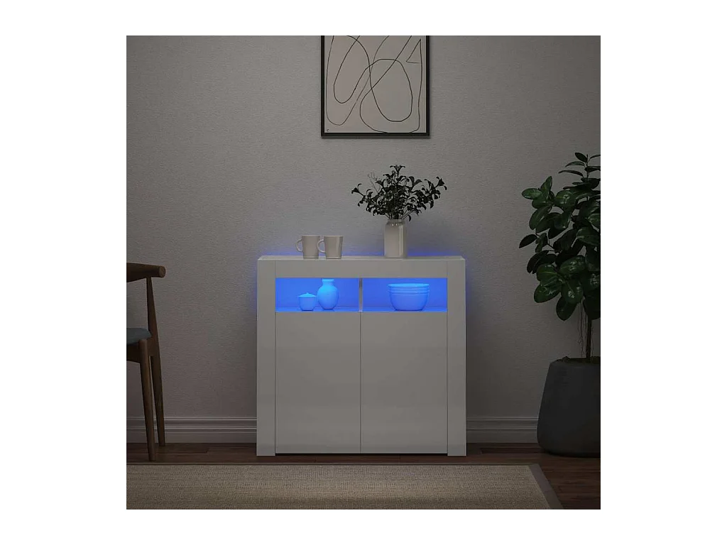 Credenza | Buffet | Armadio con Luci a LED Bianco Lucido 80x35x75 cm