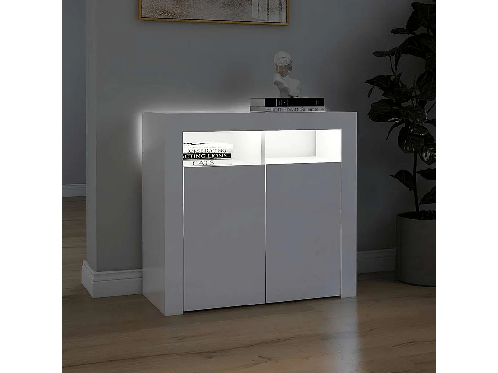 Buffet | Bahut | Meuble de rangement avec lumières LED blanc brillant 80x35x75 cm