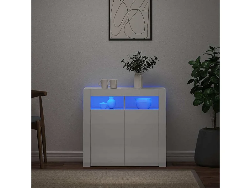 Buffet | Bahut | Meuble de rangement avec lumières LED blanc brillant 80x35x75 cm