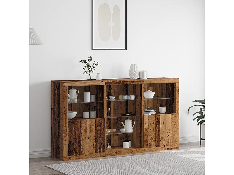 Credenza | Buffet | Armadio con luci LED Legno invecchiato 181.5x37x100 cm Legno ingegnerizzato