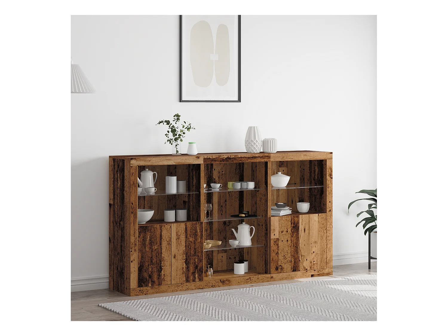 Credenza | Buffet | Armadio con luci LED Legno invecchiato 181.5x37x100 cm Legno ingegnerizzato