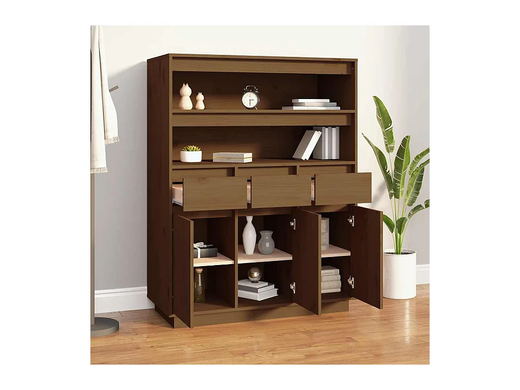 Buffet | Bahut | Meuble de rangement haut Marron miel 89x40x116,5 cm Bois massif de pin