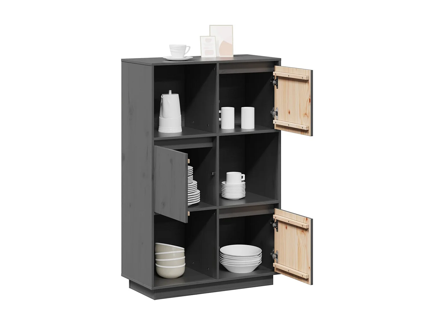 Credenza | Buffet | Armadio Grigia 74x35x117 cm in Legno Massello di Pino