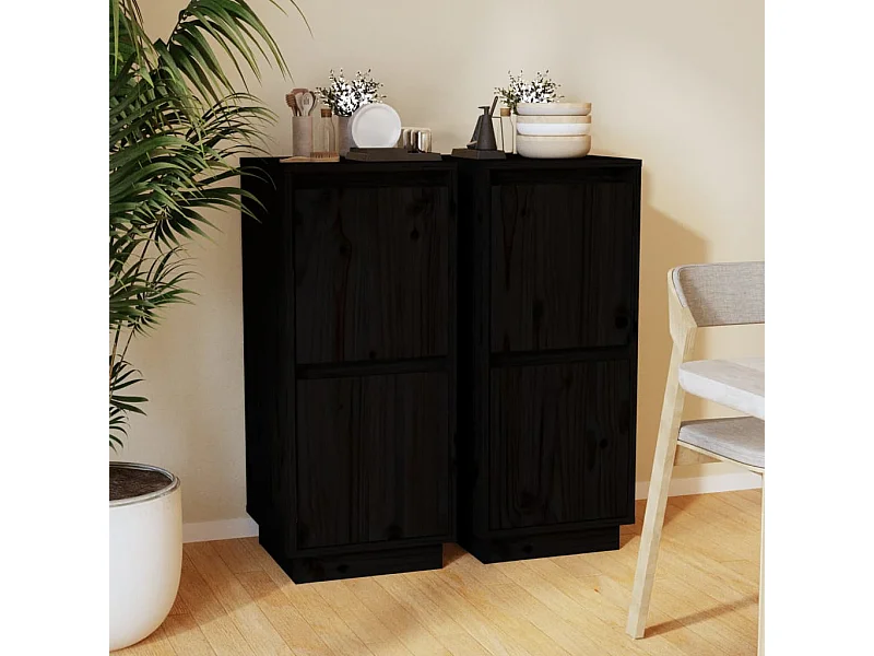 Credenze | Buffet | Armadi 2 pz Nero 31,5x34x75 cm in Legno Massello di Pino