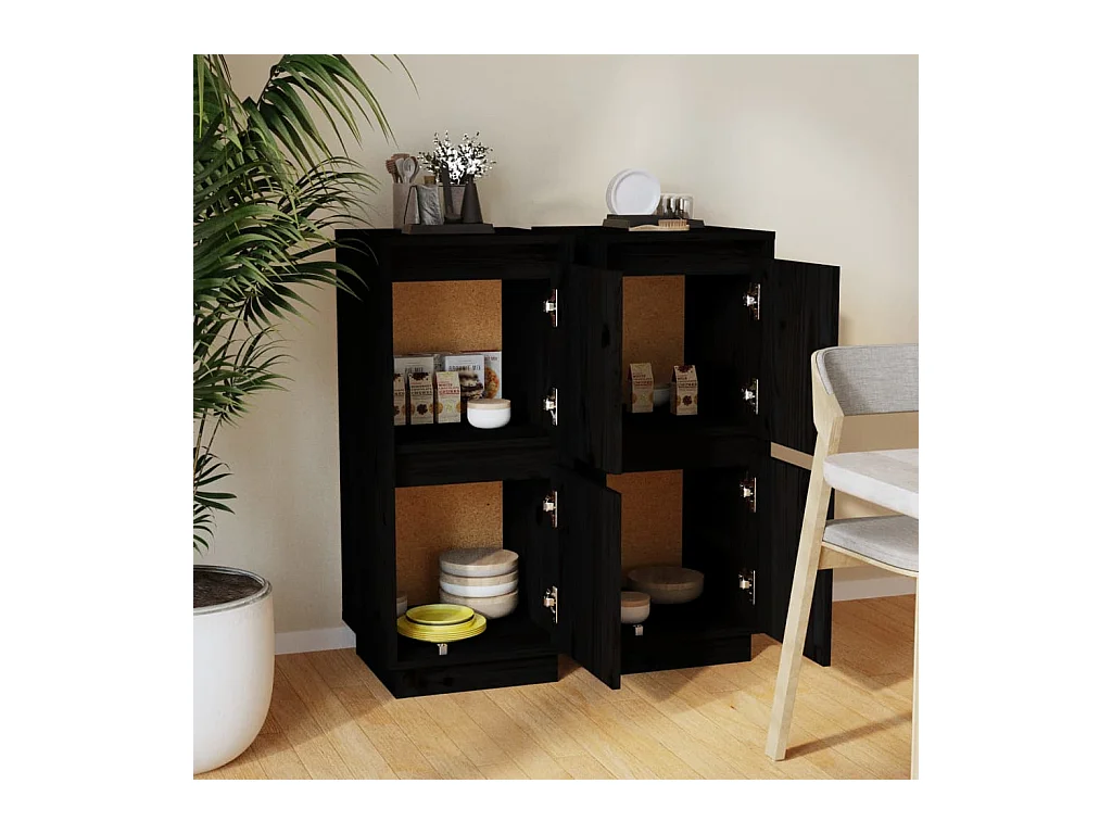 Buffets | Bahuts | Meuble de rangement 2 pcs Noir 31,5x34x75 cm Bois massif de pin