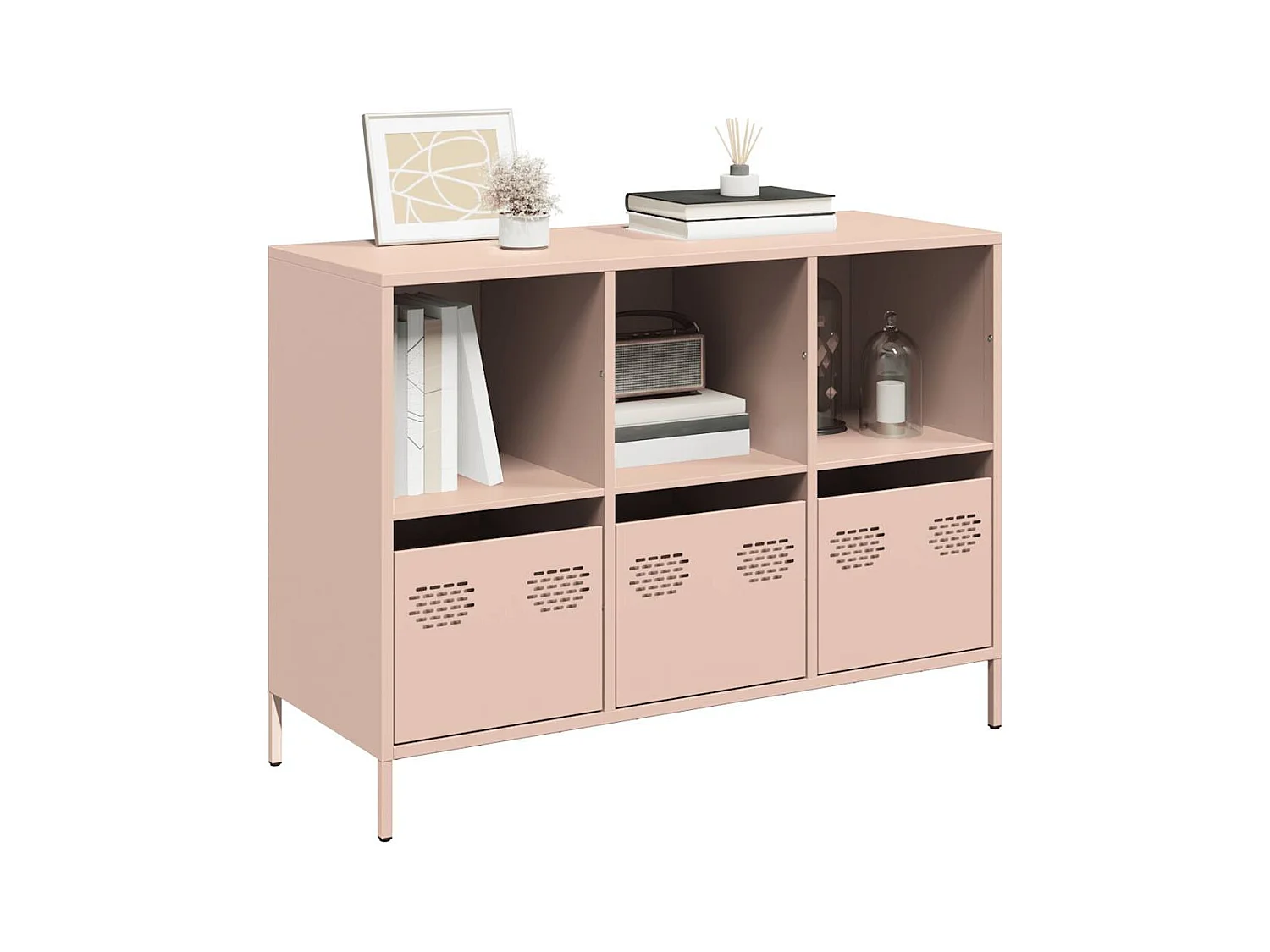 Buffet | Commode à tiroir | Meuble de rangement rose 101,5x39x73,5 cm acier laminé à froid