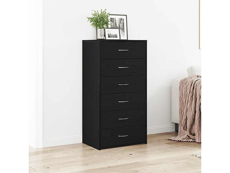 Credenza | Buffet | Armadio con 6 Cassetti Rovere Nero 50x34x96 cm in Truciolato