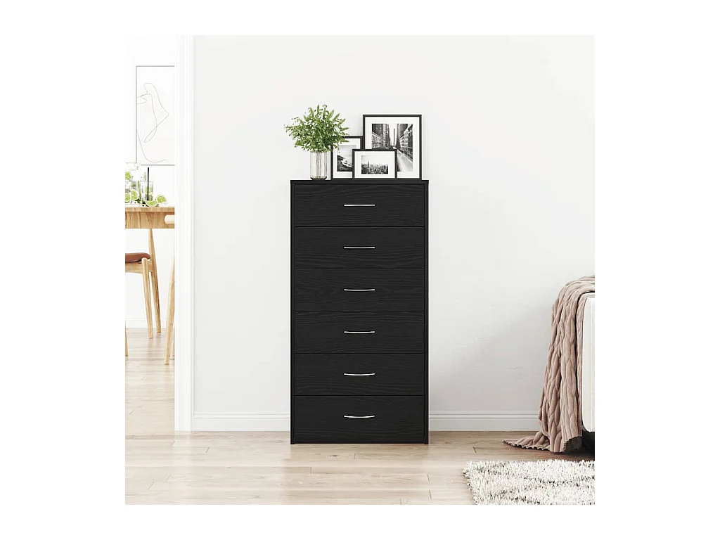 Credenza | Buffet | Armadio con 6 Cassetti Rovere Nero 50x34x96 cm in Truciolato