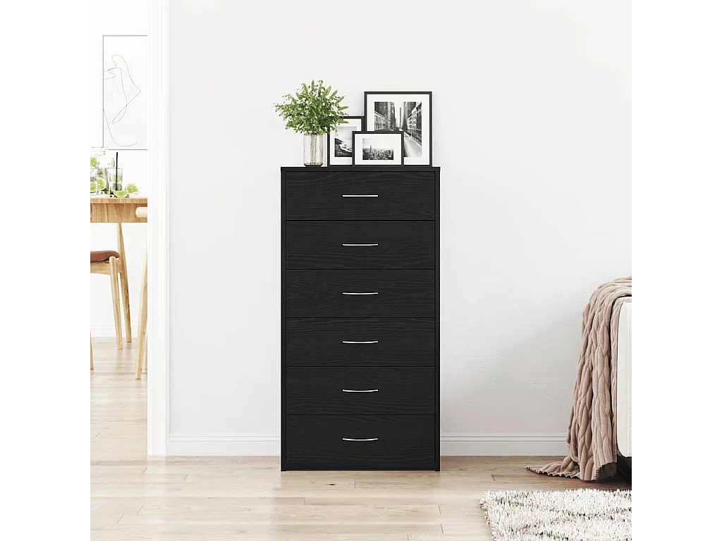 Buffet | Commode à tiroir | Meuble de rangement avec 6 tiroirs Chêne noir 50x34x96 cm Bois d'ingénierie