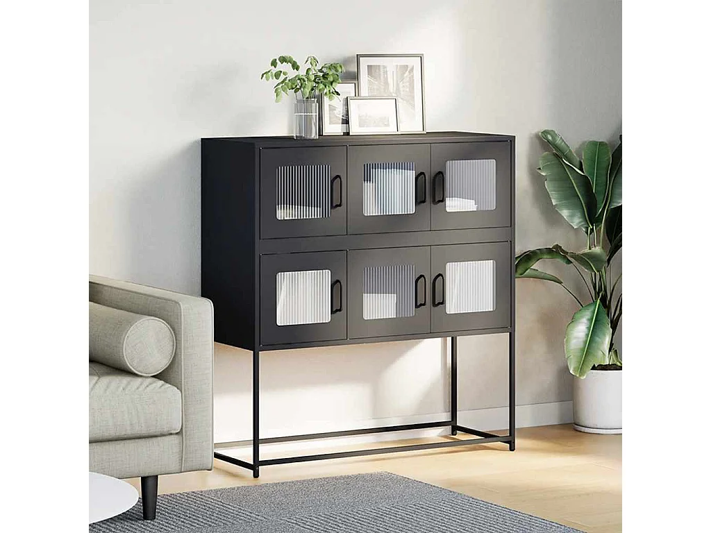 Credenza | Buffet | Armadio Nera 100,5x39x107 cm in Acciaio Laminato a Freddo