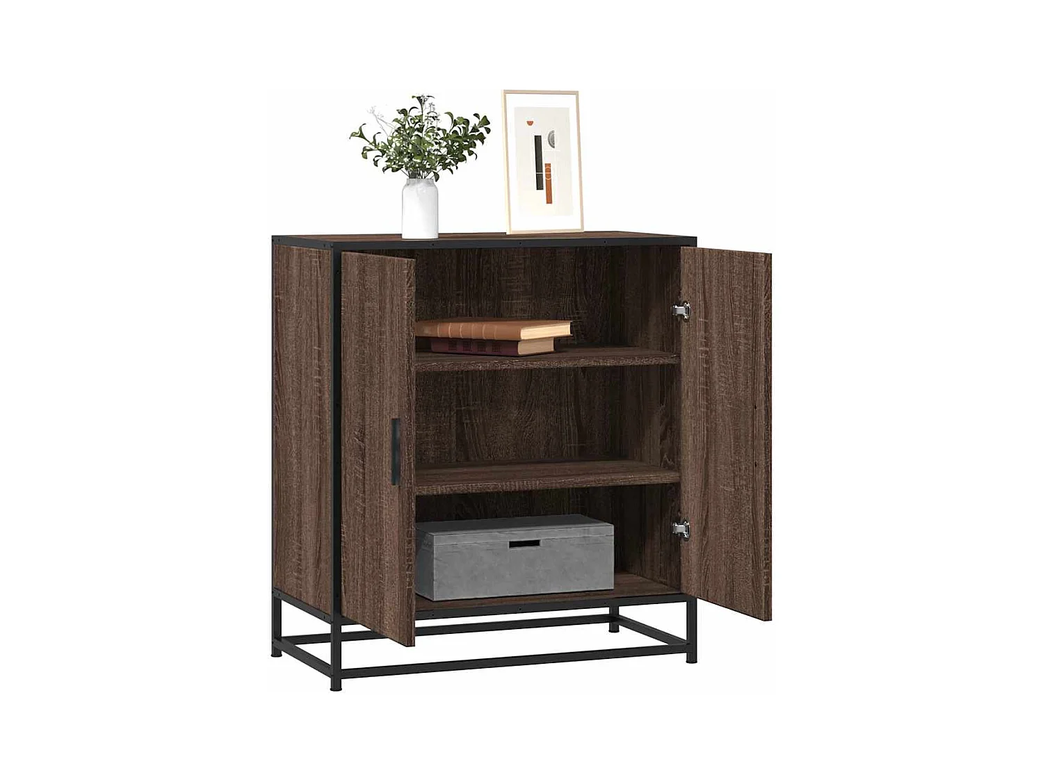 Credenza | Buffet | Armadio Rovere Marrone 68x35x76 cm in Truciolato e Metallo