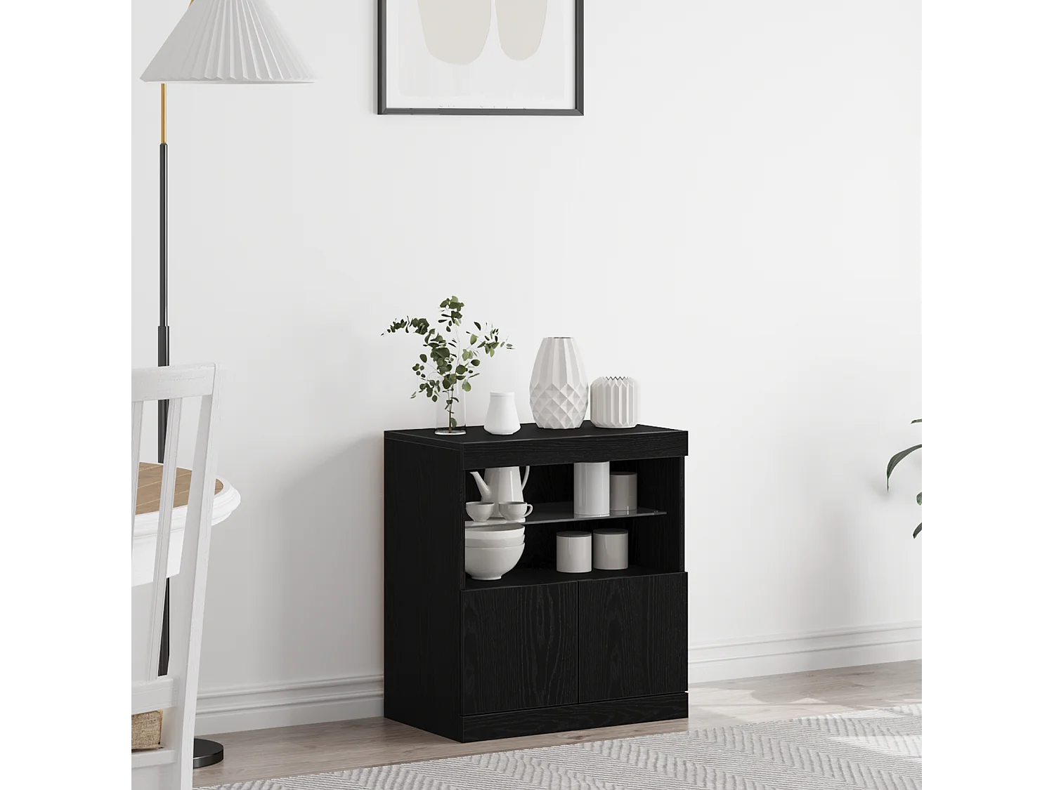 Buffet | Bahut | Meuble de rangement avec lumières LED Chêne noir 60x37x67 cm