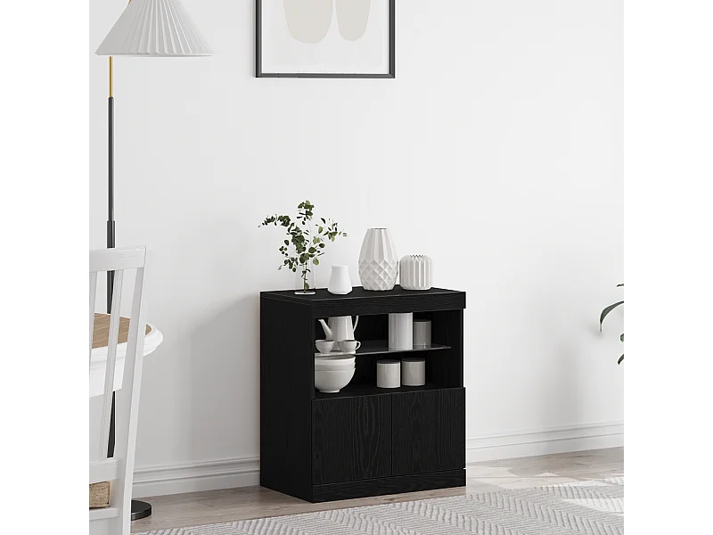Buffet | Bahut | Meuble de rangement avec lumières LED Chêne noir 60x37x67 cm