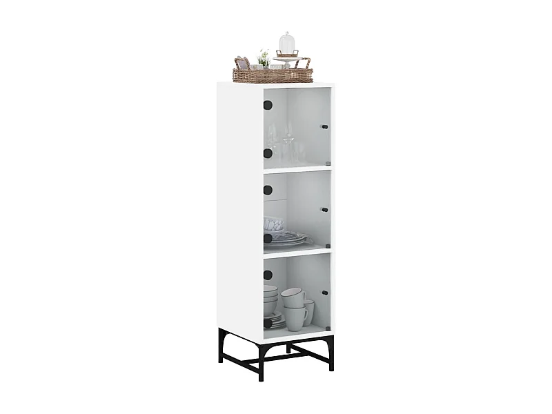 Buffet | Bahut | Meuble de rangement avec portes en verre blanc 35x37x120 cm
