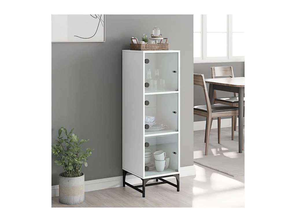 Credenza | Buffet | Armadio con Ante in Vetro Bianca 35x37x120 cm