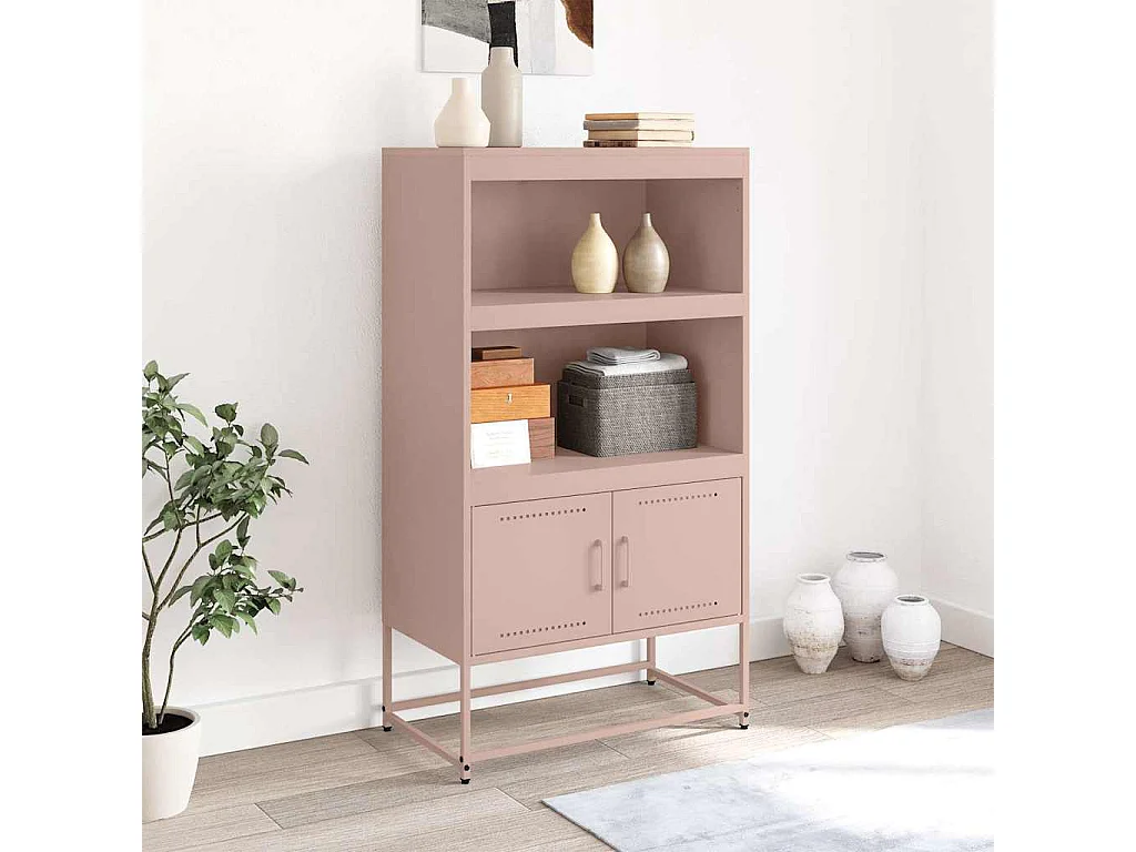 Buffet | Bahut | Meuble de rangement haut rose 68,5x38,5x123,5 cm acier