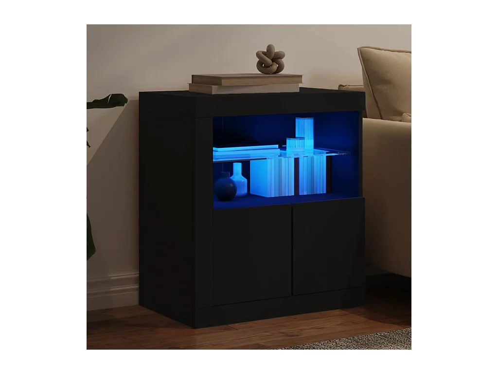 Buffet | Bahut | Meuble de rangement avec lumières LED noir 60,5x37x67 cm