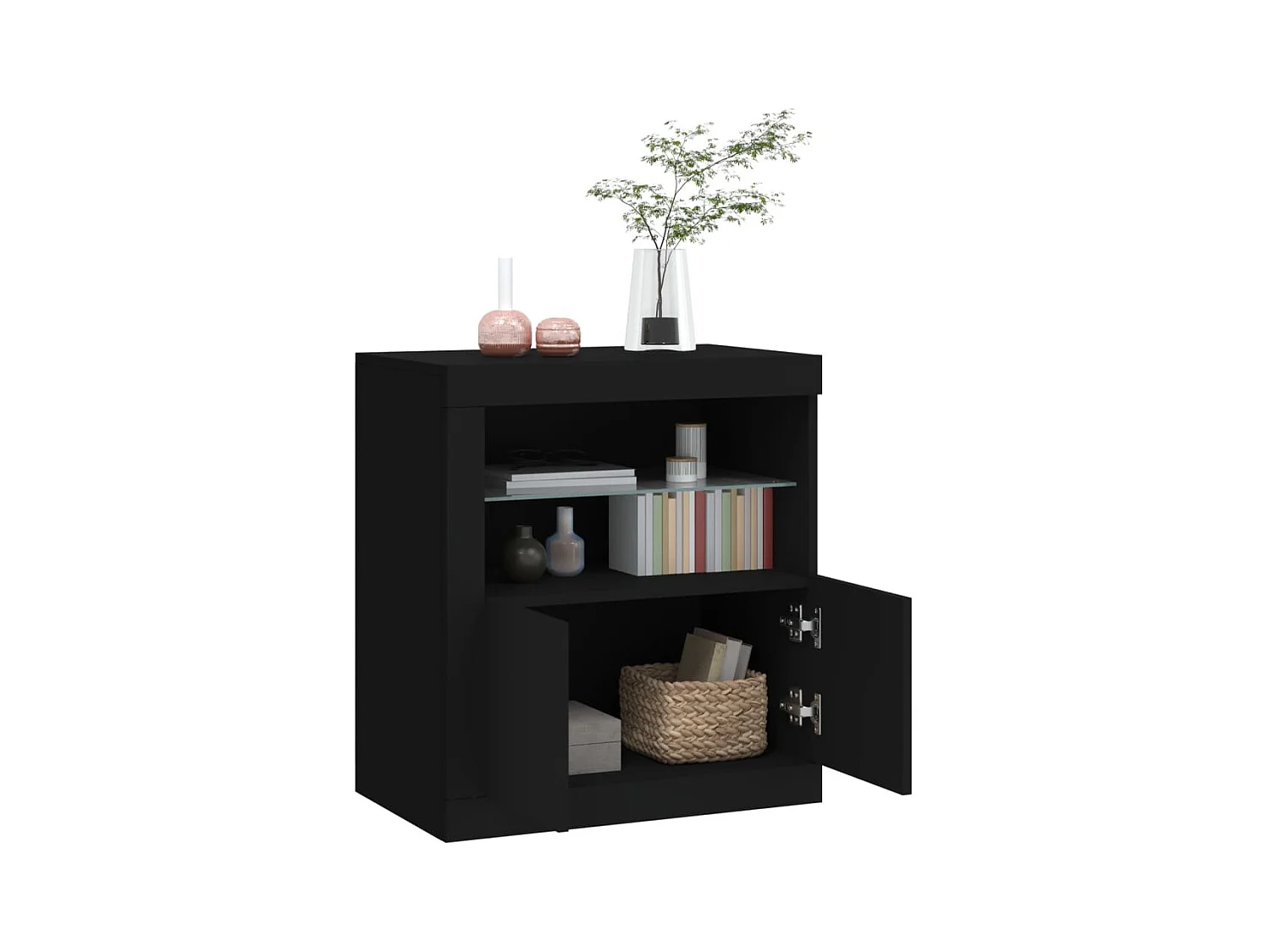 Buffet | Bahut | Meuble de rangement avec lumières LED noir 60,5x37x67 cm