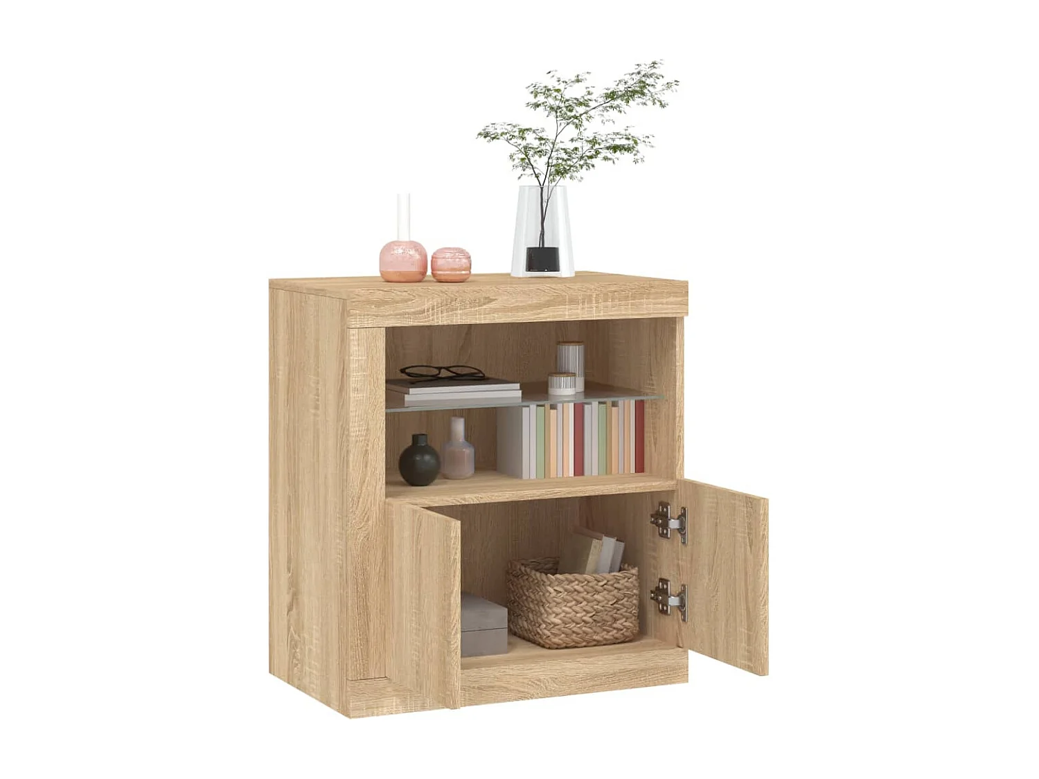 Buffet | Bahut | Meuble de rangement avec lumières LED chêne sonoma 60,5x37x67 cm