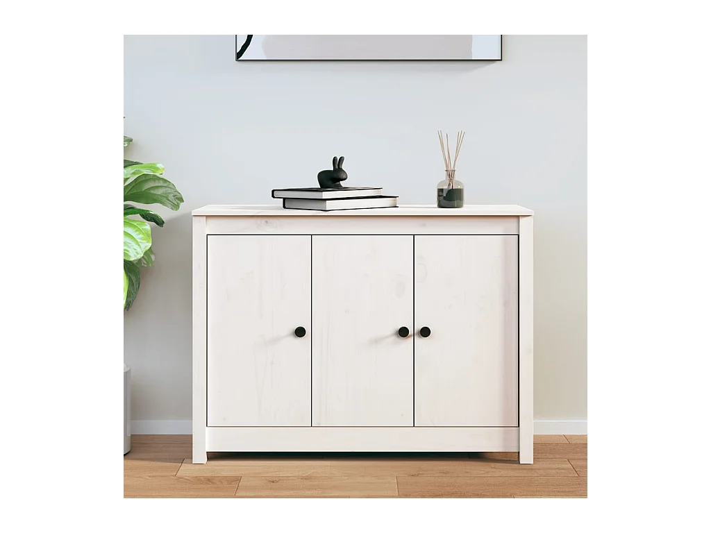 Credenza | Buffet | Armadio Bianca 100x35x74 cm in Legno Massello di Pino