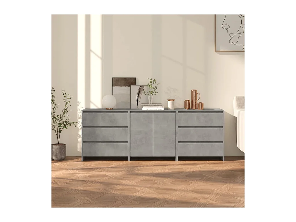 Buffet | Commode à tiroir | Meuble de rangements | Bahuts | Meuble de rangement 3 pcs Gris béton Bois d'ingénierie