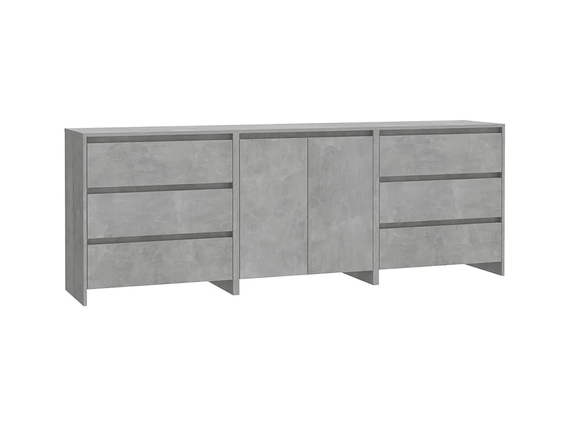 Buffet | Commode à tiroir | Meuble de rangements | Bahuts | Meuble de rangement 3 pcs Gris béton Bois d'ingénierie
