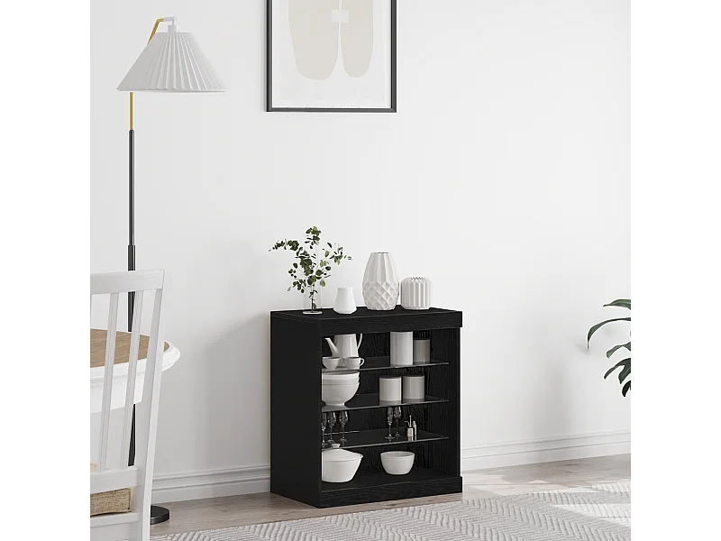 Buffet | Bahut | Meuble de rangement avec lumières LED Chêne noir 60,5x37x67 cm